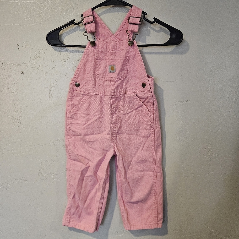 Carhartt Toddler Girl 2T Pink Denim Overalls Workwear Utility Farm Outdoor